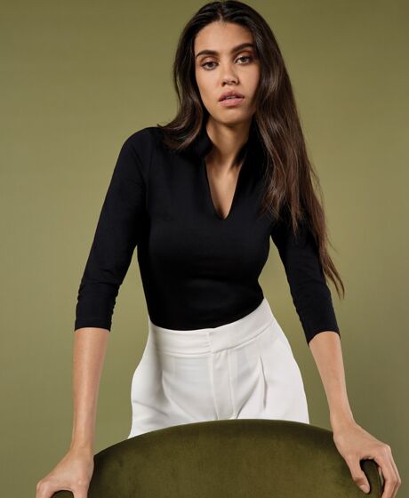 Kustom Kit Ladies 3/4 Sleeve Mandarin Collar Top Thumbnail