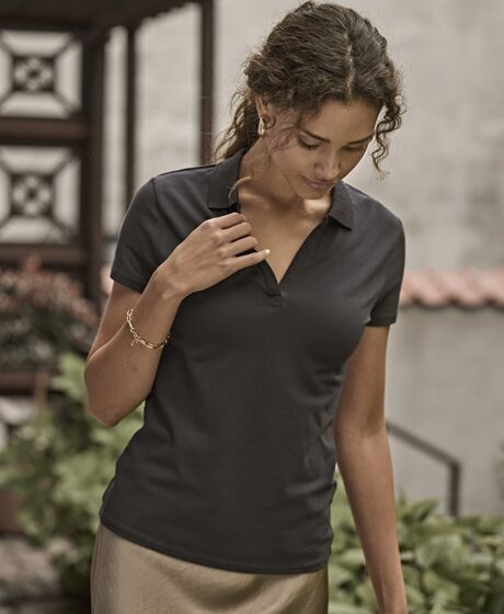 Tee Jays Ladies Luxury Stretch V Neck Polo Shirt Thumbnail
