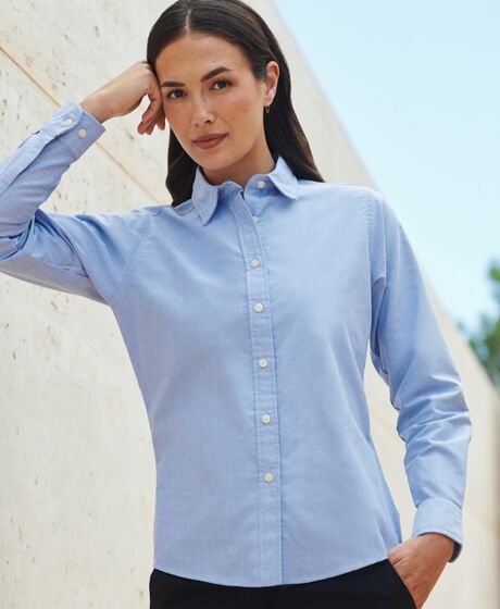 Henbury Ladies Long Sleeve Classic Oxford Shirt Thumbnail