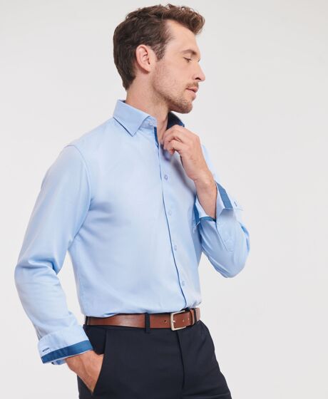 Russell Athletic Collection Long Sleeve Contrast Herringbone Shirt Thumbnail