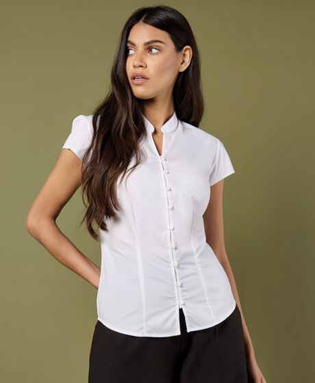 Kustom Kit Ladies Cap Sleeve V Neck Tailored Continental Blouse Thumbnail